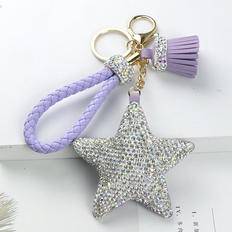 Wholesale Diamond Inlaid Pentagram Leather Key Ring